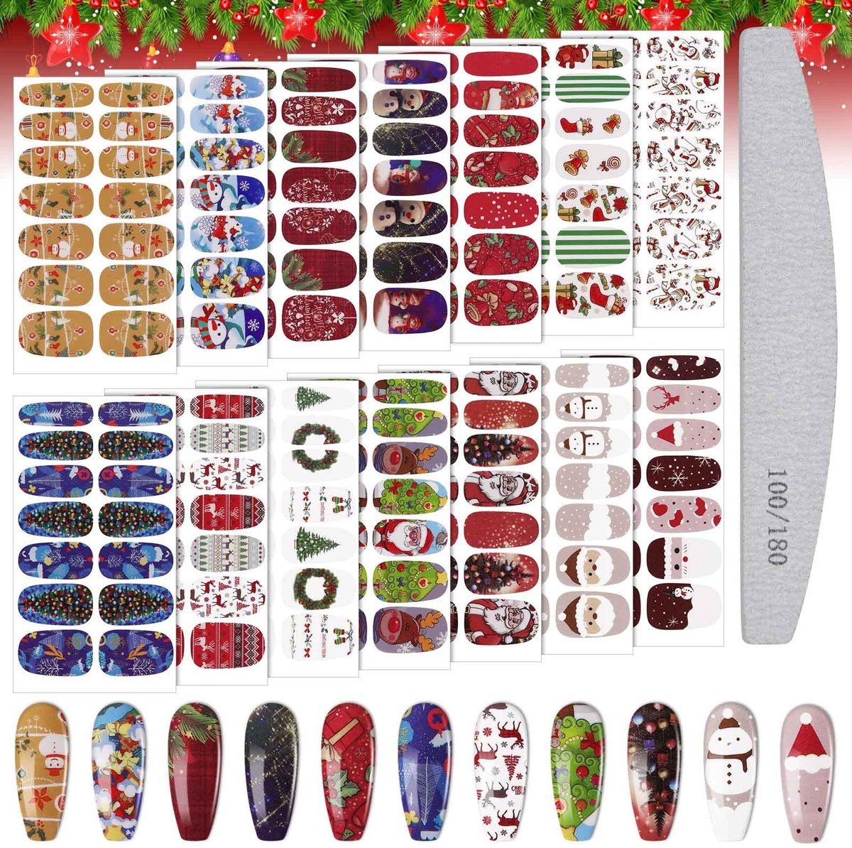 MTTProducts - Christmas Nail Art Stickers - 3D Zelfklevende Nagelstrips - Multicolour - Kerstversiering - Nail Design - Geschikt voor Amateurs en Profe...