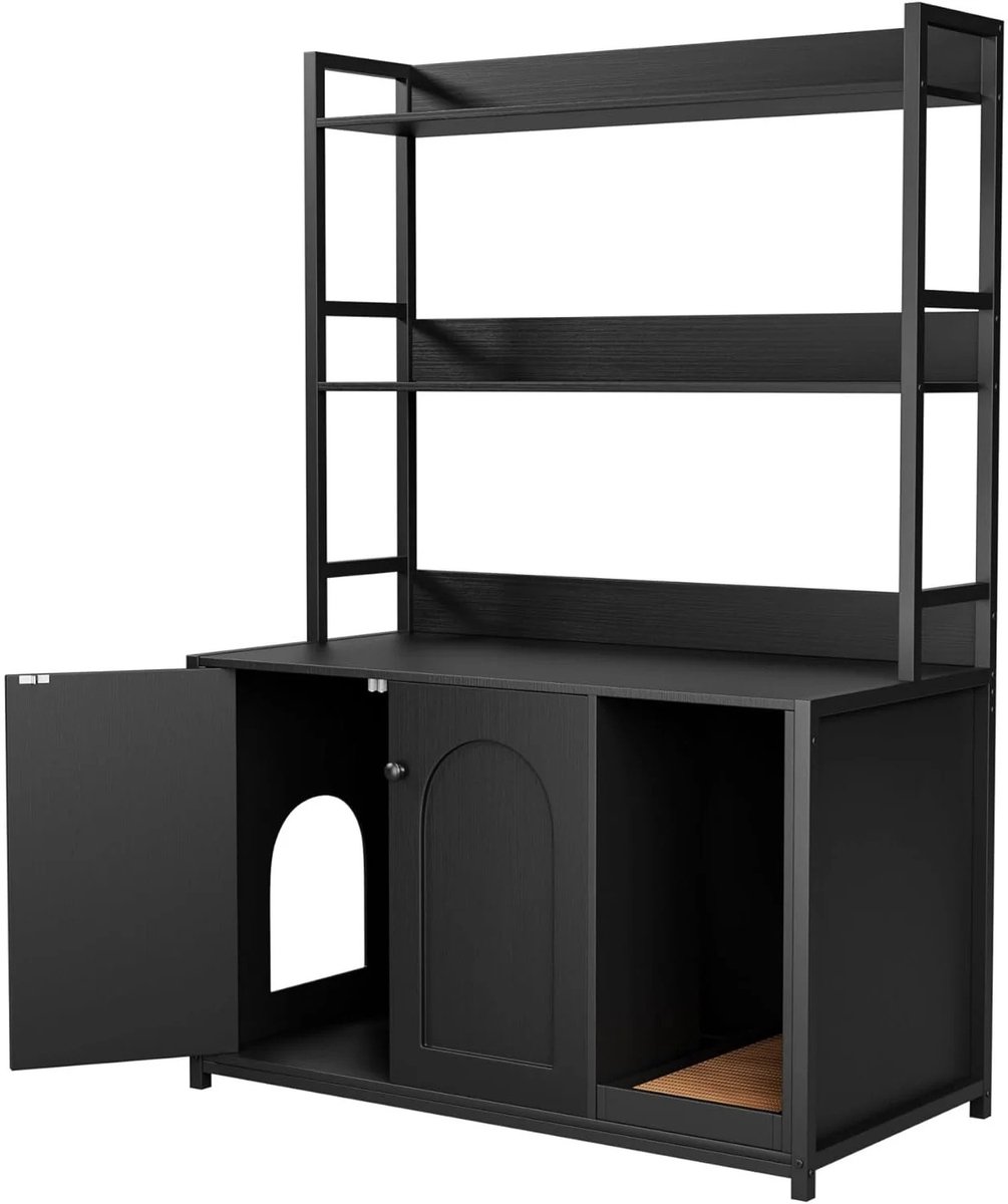 Sello! kattenbak kast – kattenkast – slaapplek kat – kattenbak – katvriendelijk ontwerp – boekenkast – staal – hout – zwart