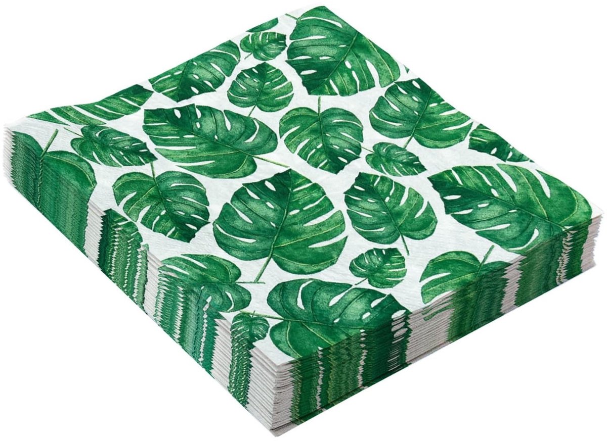 MTTProducts - Monstera Leaf Paper Napkins - Disposable Servetten - Biologisch Afbreekbaar - Medium - Feestelijke Papieren Servetten - Geschikt voor Bru...