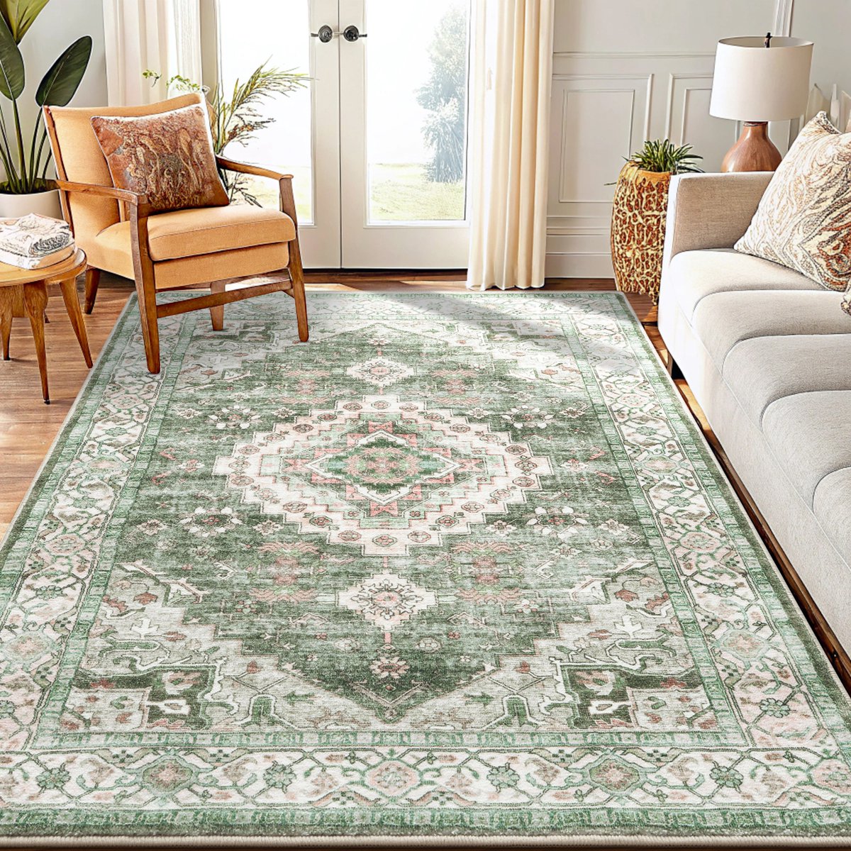Homaxy Woonkamerkleed - Zacht Fluwelen Vloerkleed Voor Naast Het Bed - Wasbaar Klein Vloerkleed - 153x214 cm - Rechthoekig - Groen