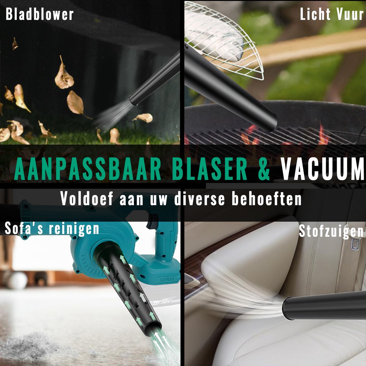 Draadloze bladblazer, 15000 tpm, elektrische bladblazer met 2 x 3,0 Ah accu's en oplader, instelbare snelheidsstanden, krachtige blazer voor gazononderhoud, terras, stof en het wegblazen van bladeren. – foto 4