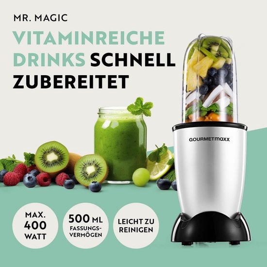 GOURMETmaxx Mr. Magic Power Pro-blender 400 watt - Smoothiemaker met meeneemdeksel - Staande blender met mengbeker en vershouddeksel voor bewaren - Blender met XL-accessoireset voor shakes, smoothies enz. van GOURMETmaxx — afbeelding 2