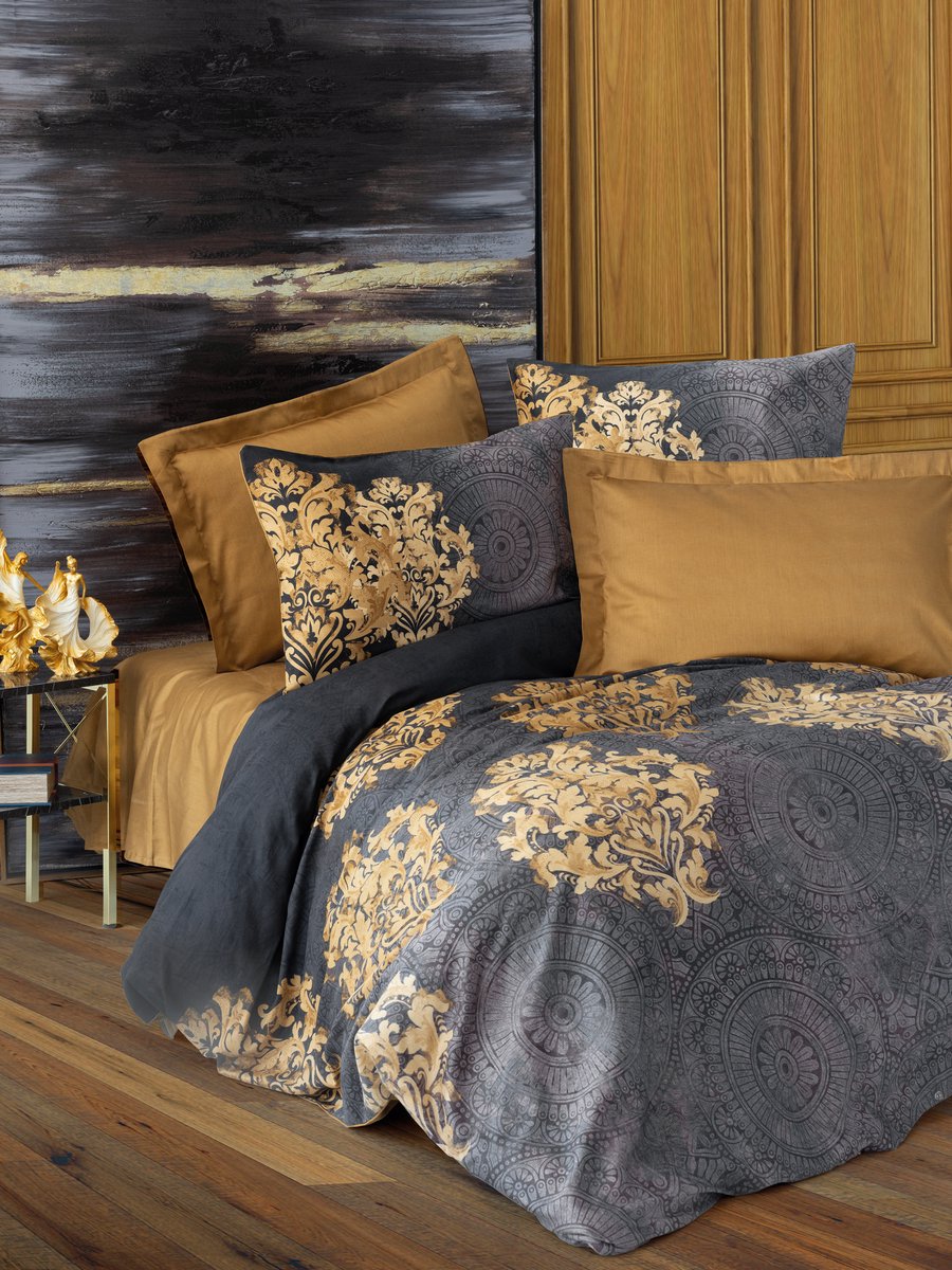 L'Essentiel Maison Jadira - Dekbedovertrek - Antraciet/Beige - 135x200