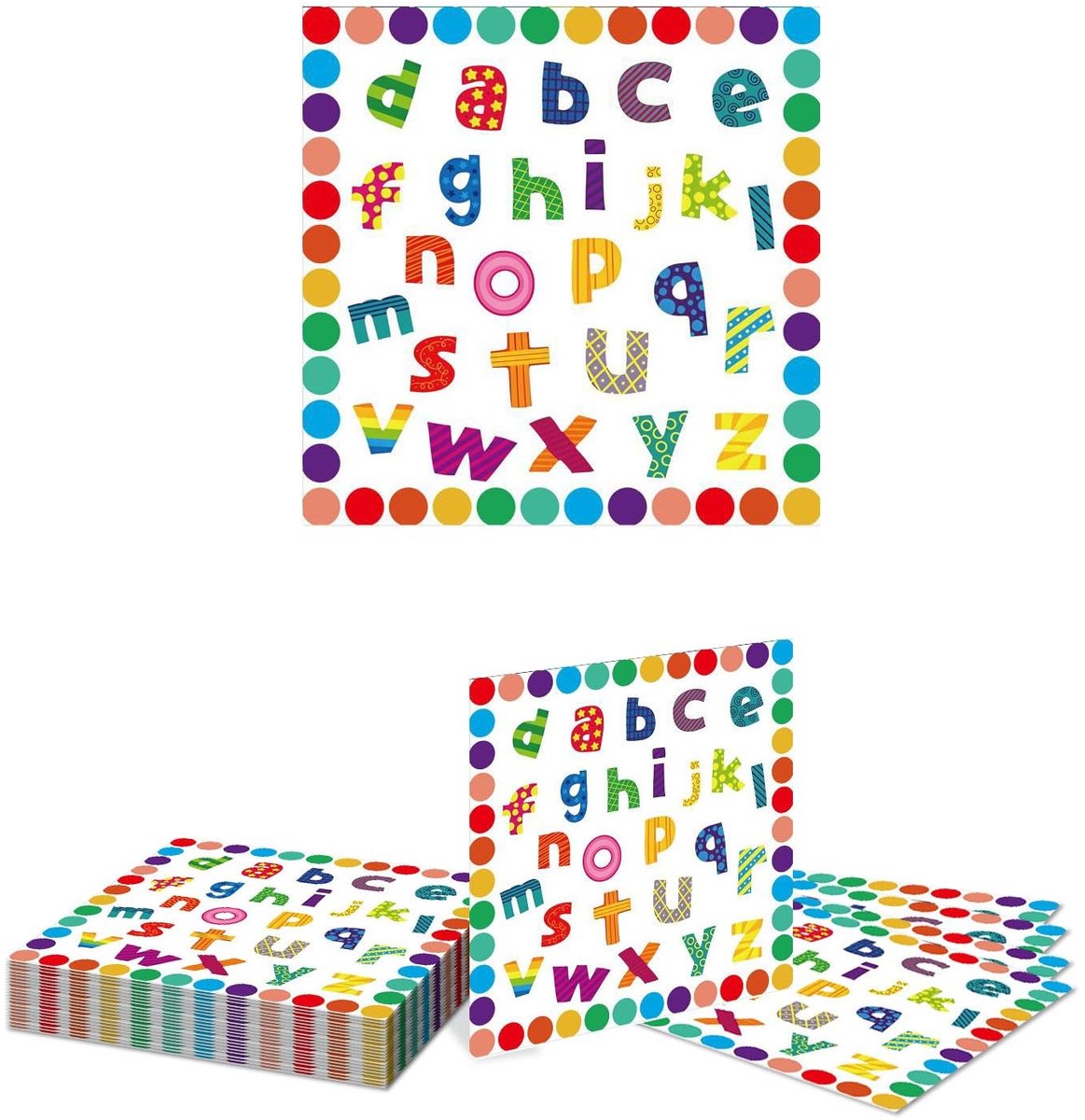 Allecto - Educatieve Feestservetten - Kleurvolle Disposable Servetten - Perfect voor Schoolfeestjes - 20 Stuks - Alphabet Servetten - Geschikt ...