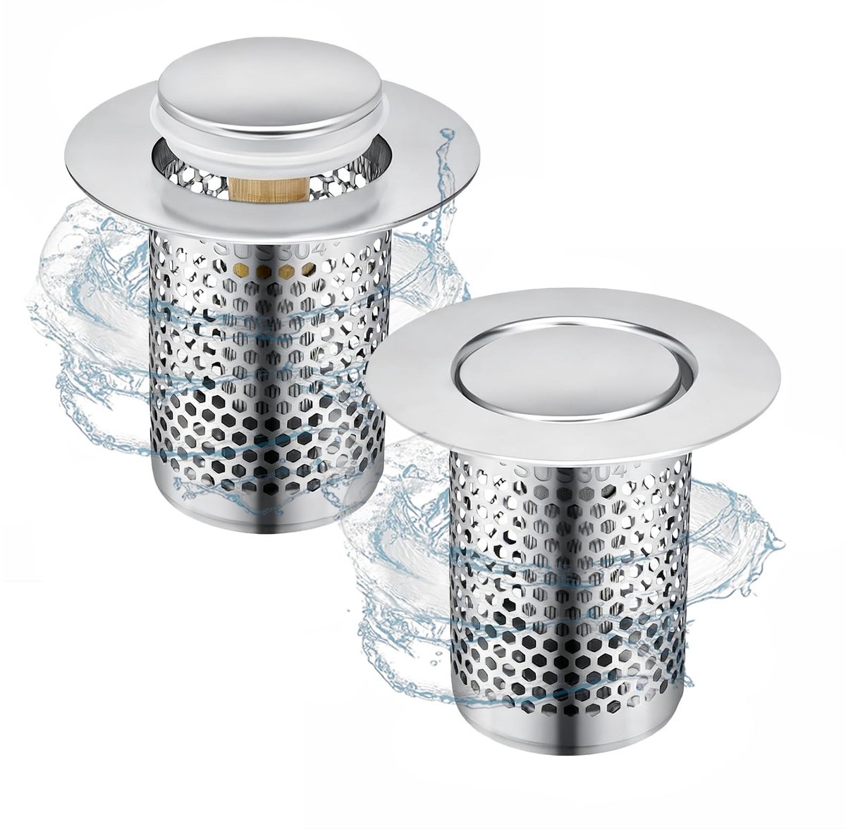 Allecto - Afvoerfilter - 2pcs Roestvrijstalen Afvoerzeef - Push Type Mechanisme - 33x50mm - Voorkomt Geurtjes - Geschikt voor Keuken en Badkamer - ...