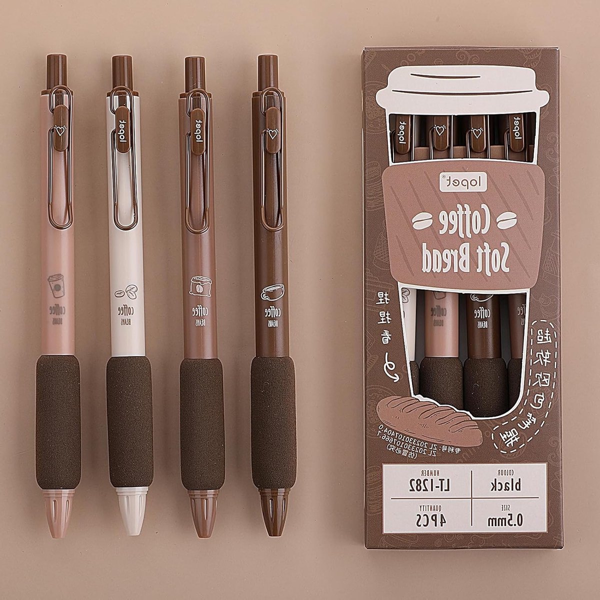 Set van 4 Schattige Inklapbare Gelpennen met Sneldrogende Zwart Inkt, 0.5mm Fijne Punt, Ideaal voor School en Creatief Schrijven