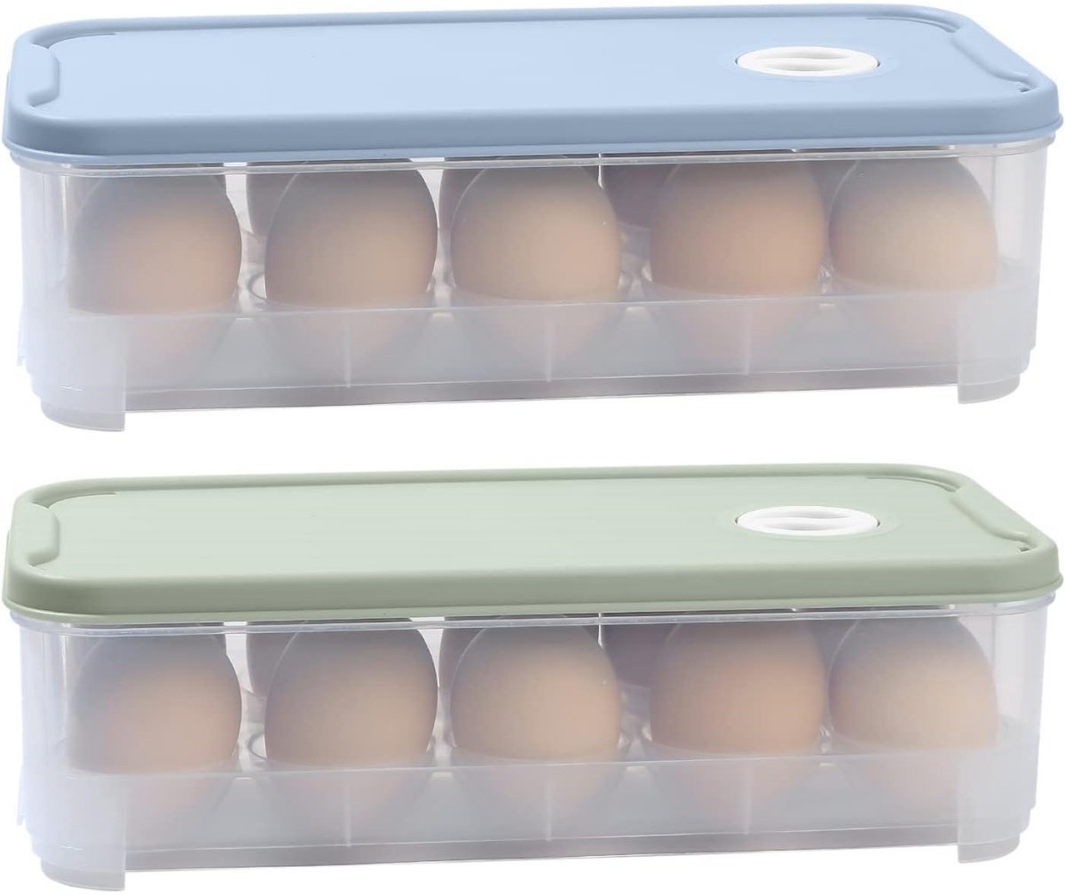 GELLDG 2 Stuks Eiermanden - Eierdoos met Datuminstelling - Stapelbare Kunststof Eierbox voor 10 Eieren - Geschikt voor Koelkast en Keuken - 24,5x12x7cm