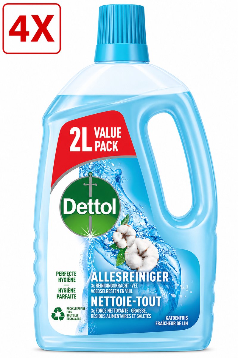 4 x Dettol - Allesreiniger - Katoenfris - Perfecte Hygiëne - 2L