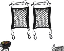 2 stuks - Elastisch bagagenet voor motorfietsen - Elastisch opbergnet voor auto's - Scheidingsnet voor huisdieren in de auto - Dubbellaags veiligheidsnet voor de achterbank - Opbergnet met haken - Geschikt voor auto's, SUV's en bestelwagens