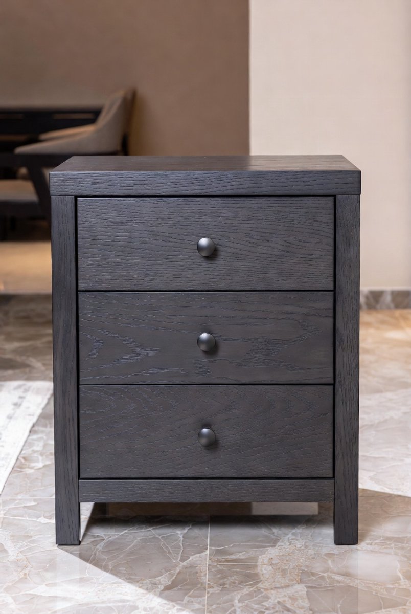 Luxe Compacte Commode met 3 Laden – Moderne Ladekast / Dressoir / Nachtkastje 56x45x66 cm – Opbergkast voor Slaapkamer, Woonkamer & Kantoor – Zwart | Mobili Bella