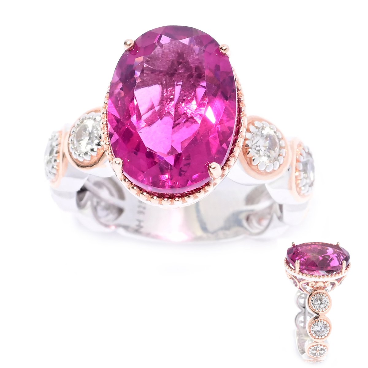 Cavill - Zilveren Ring met Roze Fluoriet 6,3 ct Ovaal uit Brazilië - 925 Sterling Zilver met Roségoud en Zirkonia - Elegante Fluoriet Sieraden Vrouw