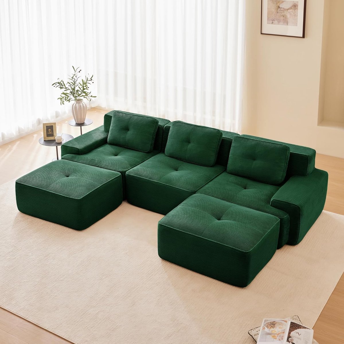 2-Zits Bank 204x104x69 cm Modulaire Sofa - greon Cloud Bank Zonder Montage - Lage Lounge Zitbank met Diepe Zitting Corduroy - Vermissen