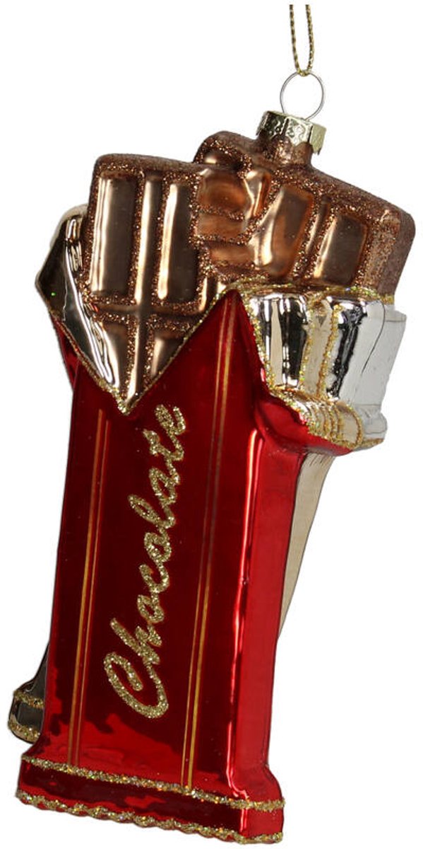 HD Collection Ornament Chocolade Glas Rood 14 cm – Kersthanger – Collected Classics Xmas – Handgemaakt Kerstornament