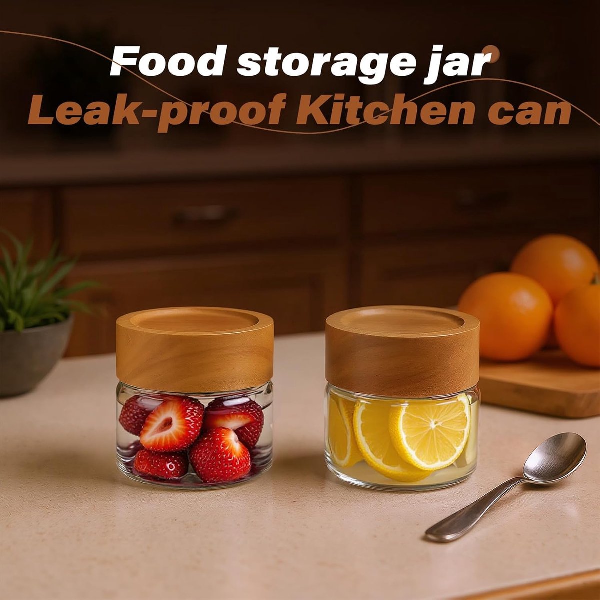 Set van 6 stapelbare, luchtdichte glazen potten van 118 ml (met acaciahouten deksel) – klein formaat, geschikt voor overnight oats, het bewaren van kruiden en specerijen, het bewaren van verse kruiden en als voorraadpotten — cadeau in Wonen & Interieur - foto 4