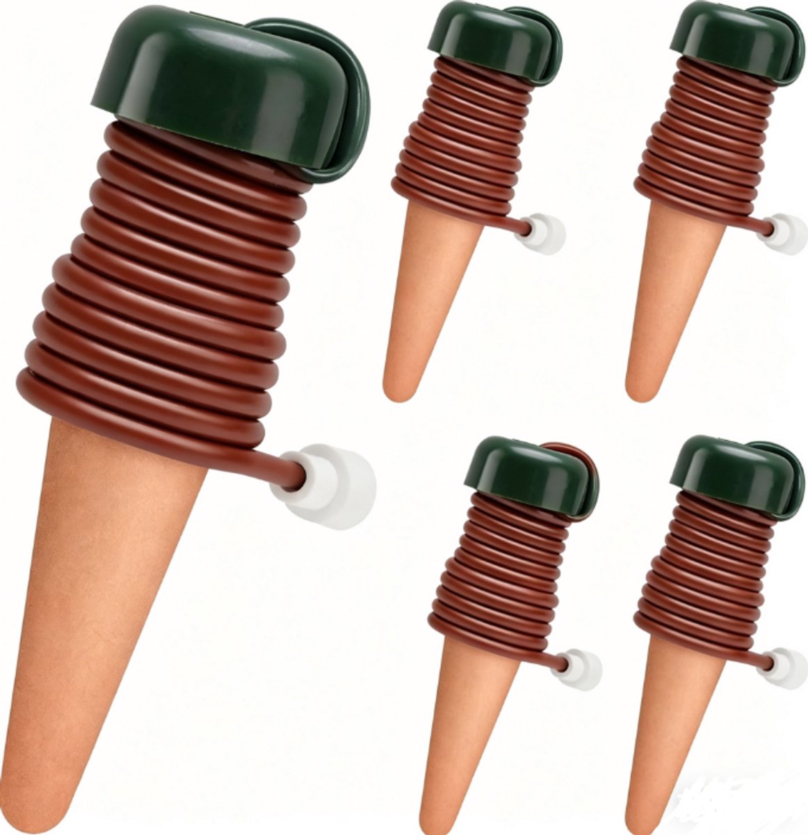 Zelfwaterende plantstokken – Automatische terracotta druppelspikes voor binnen- en buitenplanten – Watergeefhulpstukken voor tijdens vakanties – Druppelirrigatiesysteem voor bonsai en tuin (set van 5)