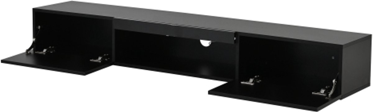 Hoge glans zwevend tv-meubel 160x31x22 cm – wandgemonteerd TV kast met LED verlichting – geschikt voor 70 inch TV – 35 kg draagvermogen – zwart modern design