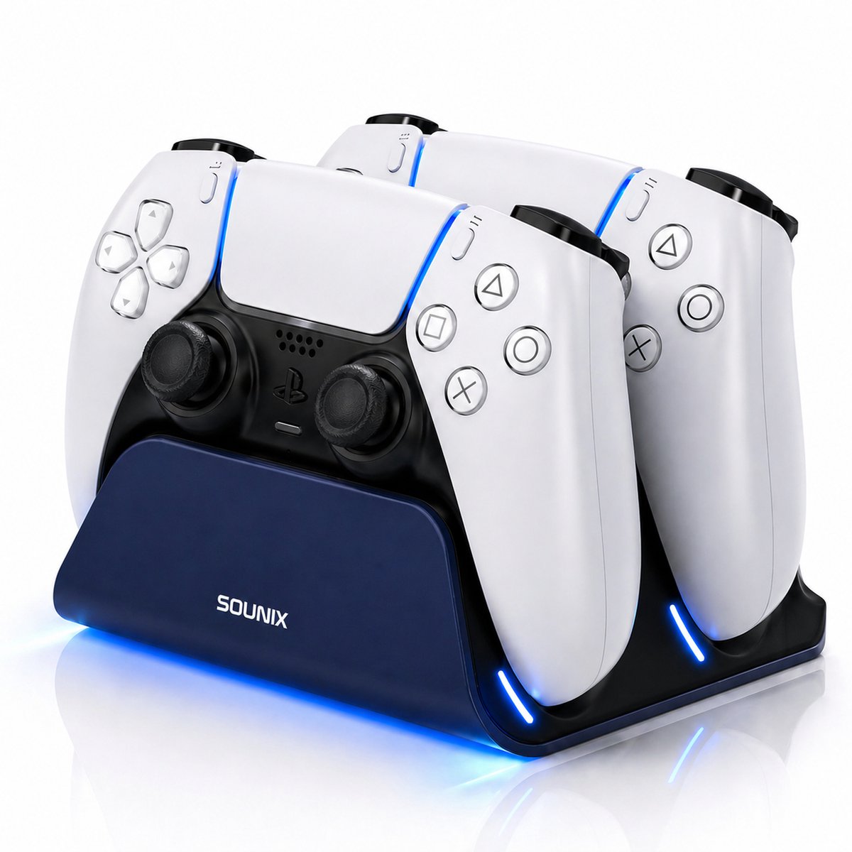 Sounix Oplaadstation geschikt voor PS5 Slim Controller - 2in1 charging station - PS5 accessoires - Blauw