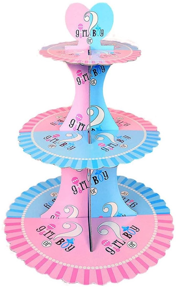 Allecto - 3 Tier Geslacht Onthullen Cupcake Stand - Baby Shower Decoratie - Kartonnen Toren - Geschikt voor Jongen of Meisje - Verjaardagsfeest Sup...