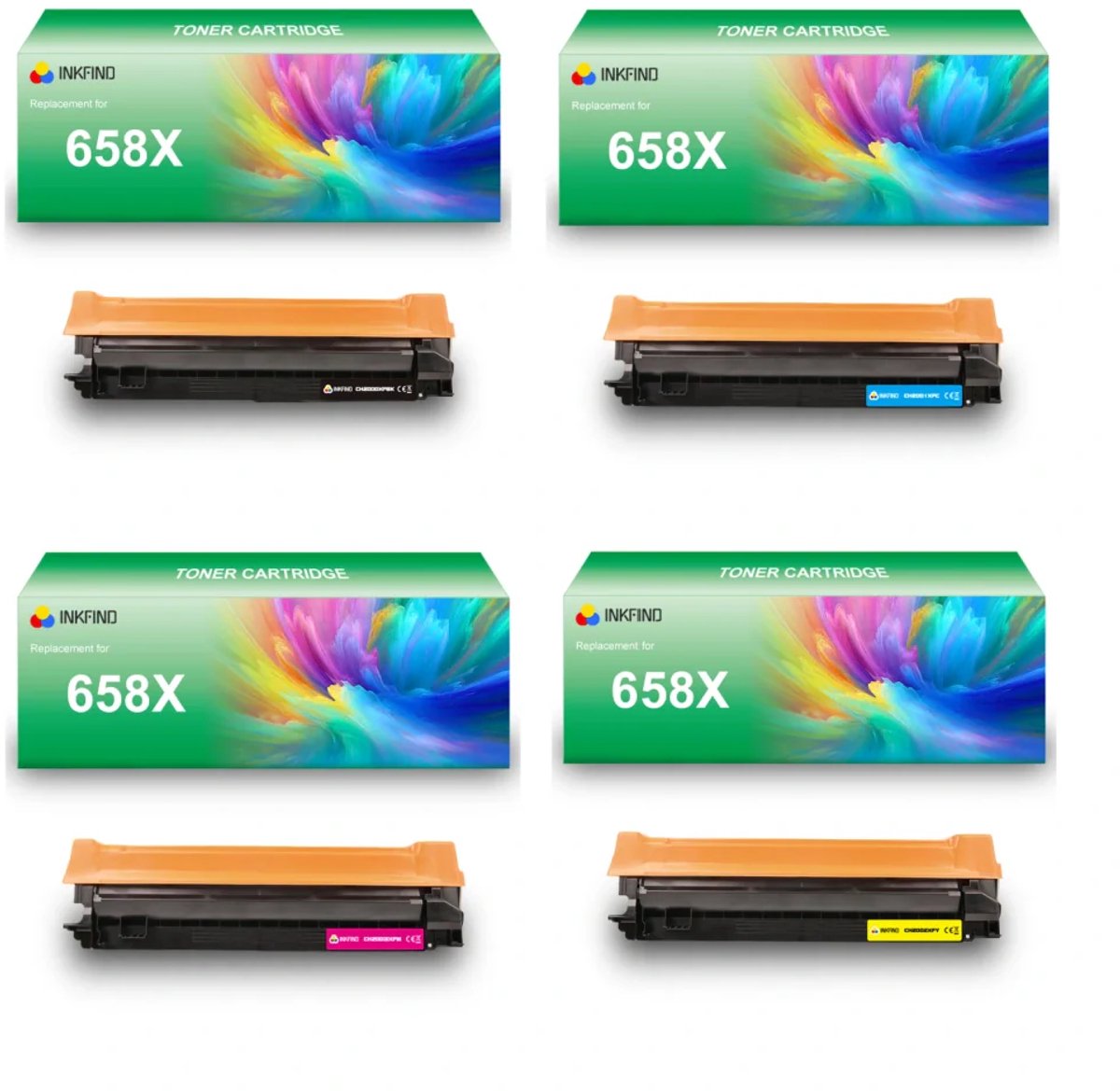 INKFIND 658X (W2000X/W2001X/W2002X/W2003X) tonercartridge multipack van 4 stuks (Zwart+Cyaan+Magenta+Geel) compatibel met HP 658X (W2000X/W2001X/W2002X/W2003X) toner cartridge -4-pack BK/C/M/Y