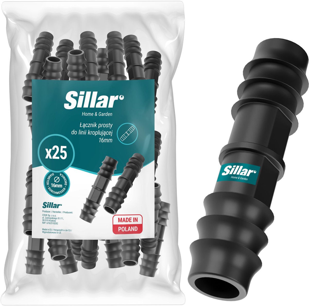 Sillar Druppelslang Koppeling 16 mm – Tuinslangkoppeling - Steekkoppeling voor Druppelirrigatie – Kunststof – Zwart – 25 Stuks