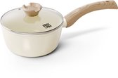 Cook & Pan Steelpan Ø 18 cm Crème Wit - PFAS vrij - Alle Warmtebronnen - Cool Touch Handgreep - Steel Pan met 7 jaar Garantie - Krasbestendige Anti Aanbaklaag - Vaatwasserbestendig - Gas, Inductie, Elektrisch, Oven - Met Spatelrust - Beige