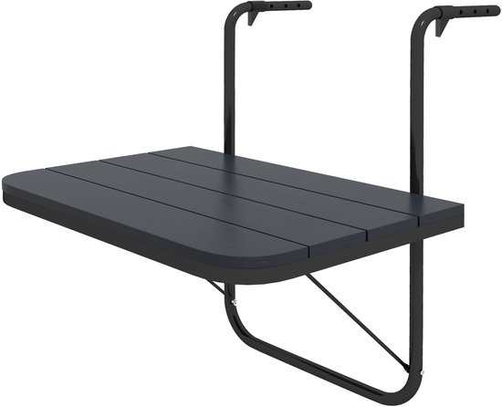 Balkontafel - Inklapbare Hangtafel - Met Aluminium Frame En Houtlook - Voor Balkon En Terras - Zwart — afbeelding 2