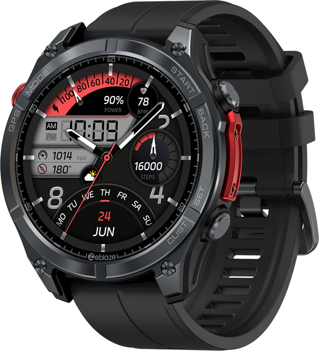 Zeblaze Stratos 4 Smartwatch - GPS (6 satellieten) - Met Scherm - 5 ATM - 170+Sportmodi - Belfunctie/Kompas/Zaklamp - Geschikt voor Android en iOS - Zwart