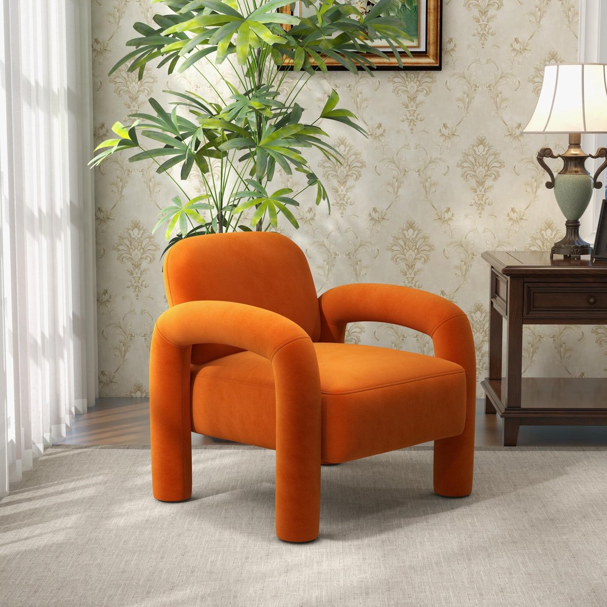SEYNAR Moderne Fauteuil - Olifantenslurf Armleuningen - 72x76,5x71,5 cm - Luxe Fluweel- Geschikt voor Woonkamer en Slaapkamer - Oranje