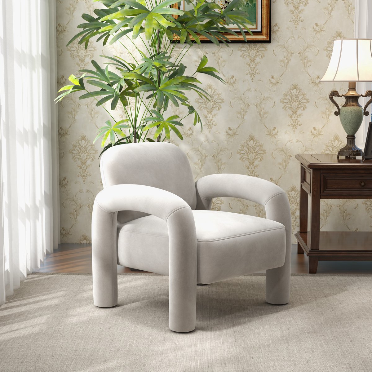 SEYNAR Moderne Fauteuil - Olifantenslurf Armleuningen - 72x76,5x71,5 cm - Luxe Fluweel- Geschikt voor Woonkamer en Slaapkamer- Beige