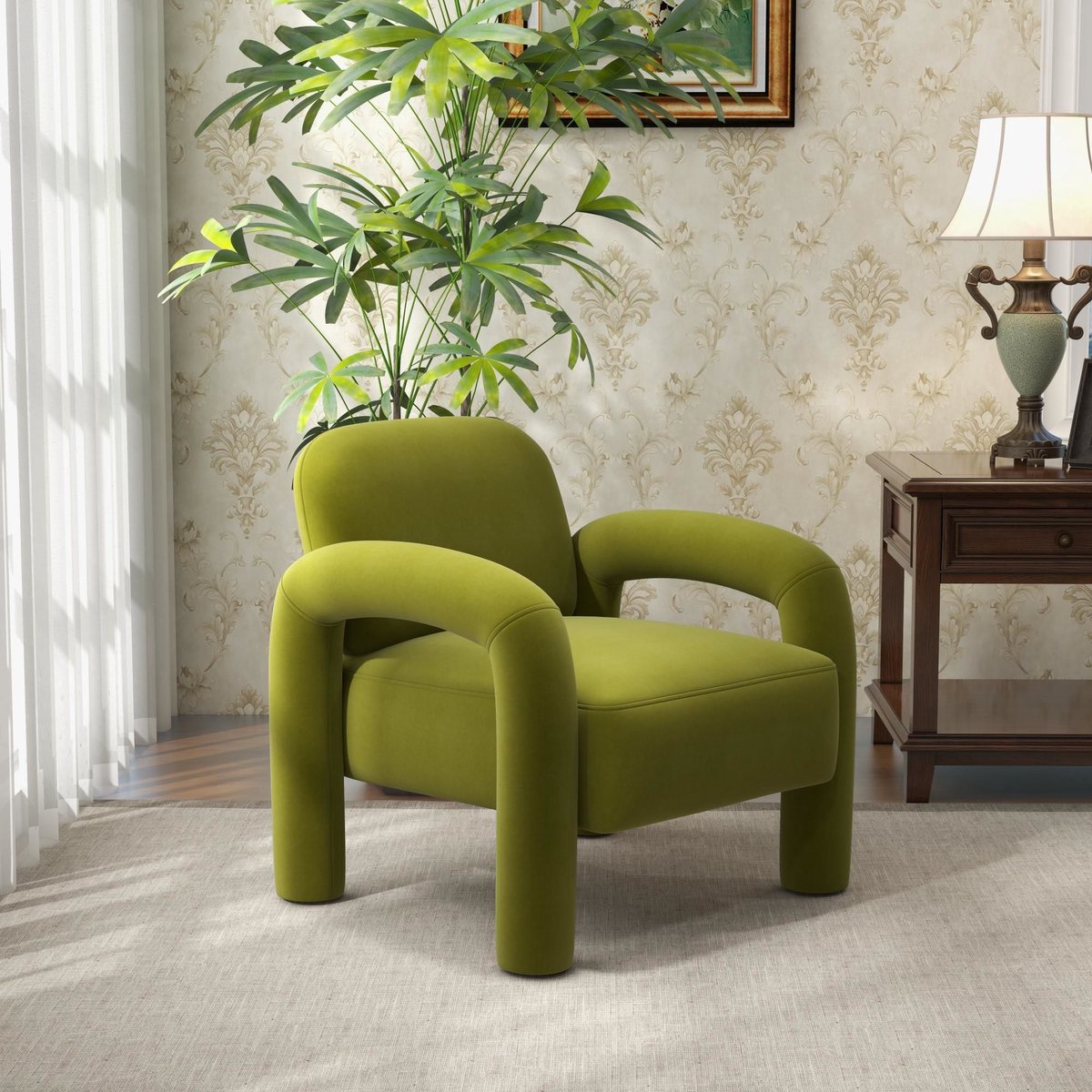 SEYNAR Moderne Fauteuil - Olifantenslurf Armleuningen - 72x76,5x71,5 cm - Luxe Fluweel- Geschikt voor Woonkamer en Slaapkamer - Groen