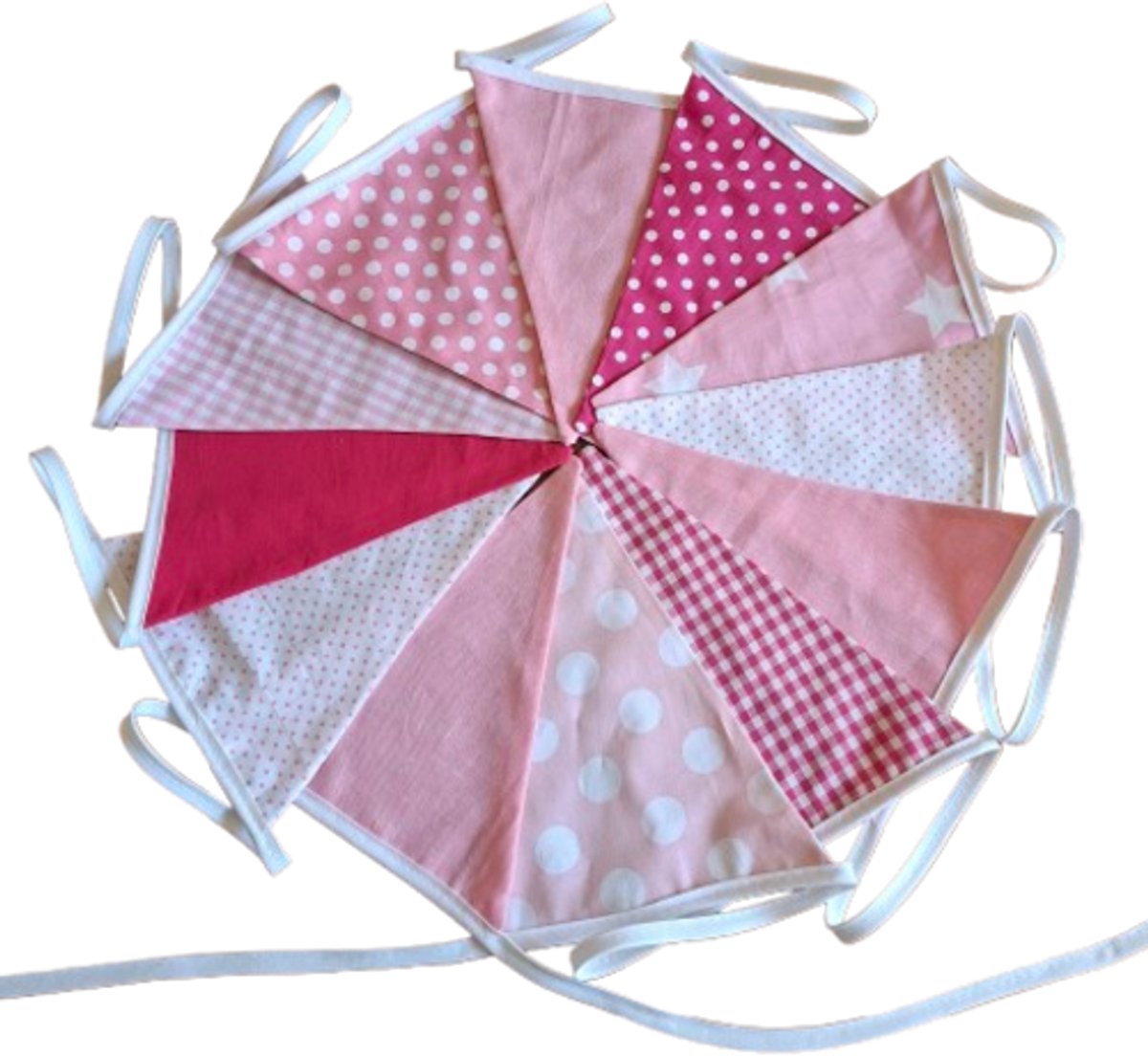 handgemaakte slinger van stof - geboorte meisje - verjaardag slinger - 5 meter lang - baby shower- gender reveal - vlaggetjes - feest - herbruikbaar