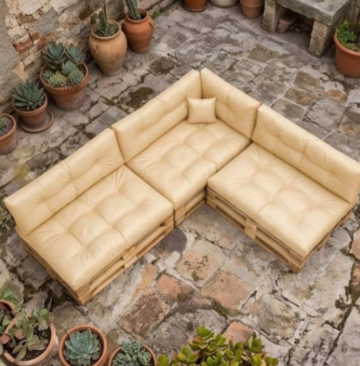 Palletkussens Set 8-delig 120x80 cm Waterafstotend – Luxe Palletbank Kussenset met Rugkussens 120x40 cm – Schuimvulling, Medium Comfort, Indoor & Outdoor Loungekussens – Beige – Yesdeals