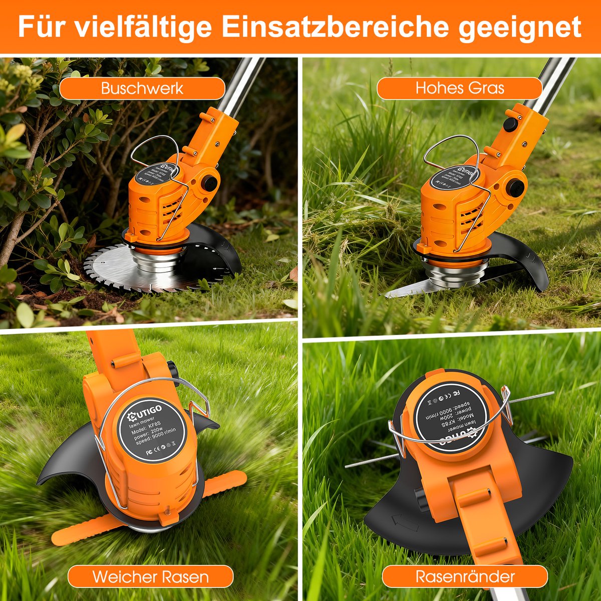Accu grastrimmer met accu, gazonkantentrimmer met 2 accu's 21V en 4 mestypen + 1 tuinschaar, opvouwbare grasmaaier-Oranje – foto 2