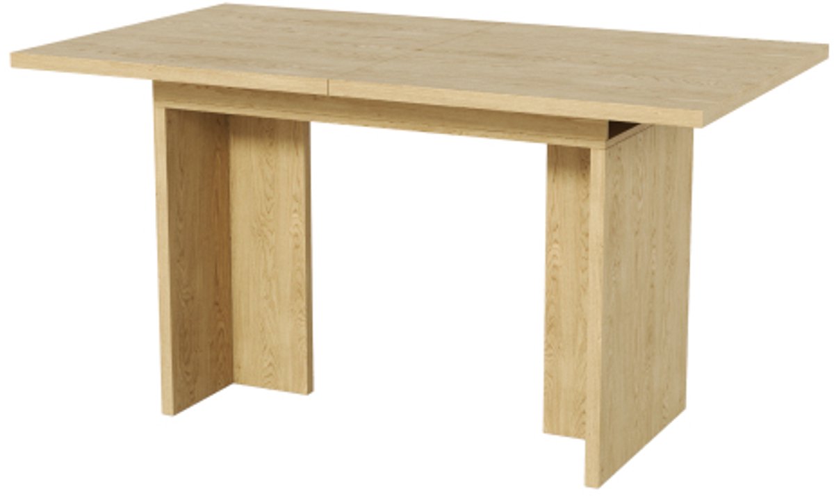 Uitschuifbare eettafel 140/180x80 x75 cm – eikenlook rechthoekige tafel voor 6–8 personen – 30 mm dik tafelblad – T-poot design – eetkamer/keuken/woonkamer
