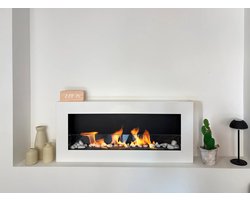 Bio-ethanol wandhaard 90x40 cm box wit mat (structuur) met glas – moderne sfeerhaard zonder schoorsteen