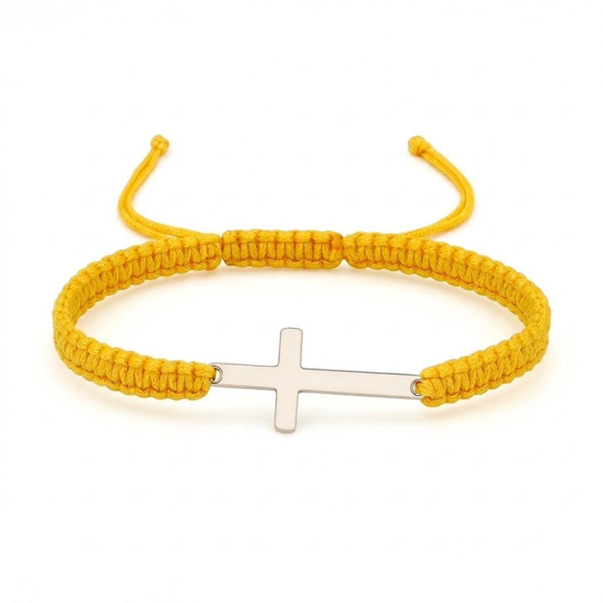 Verstelbare Armband Geel met Zilverkleurig Kruis – Minimalistisch & Spiritueel Design voor heren en dames