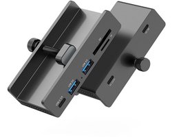 GELLDG USB 3.0Hub - USB C Hub - Monteerbaar Klemdesign Met Schroef - Aluminium Legering Met Siliconen Pads - 3 Poorten En Kaartlezer - Geschikt Voor Monitor En Bureau - zwart