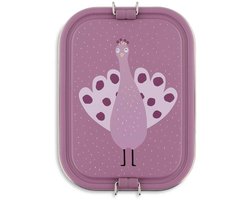 Trixie | Brooddoos Groot - Mrs. Peacock - RSV Lunchbox voor Kinderen - Makkelijk te openen - Broodtrommel - 2 vakken - Paars