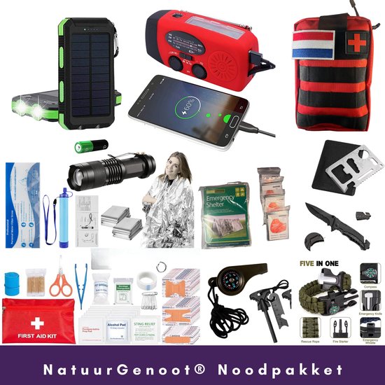 Foto: Compleet noodpakket 72 uur opwindbare noodradio 2 000mah powerbank 10 000mah waterfilter nooddeken noodfluitje survival kit emergency kit