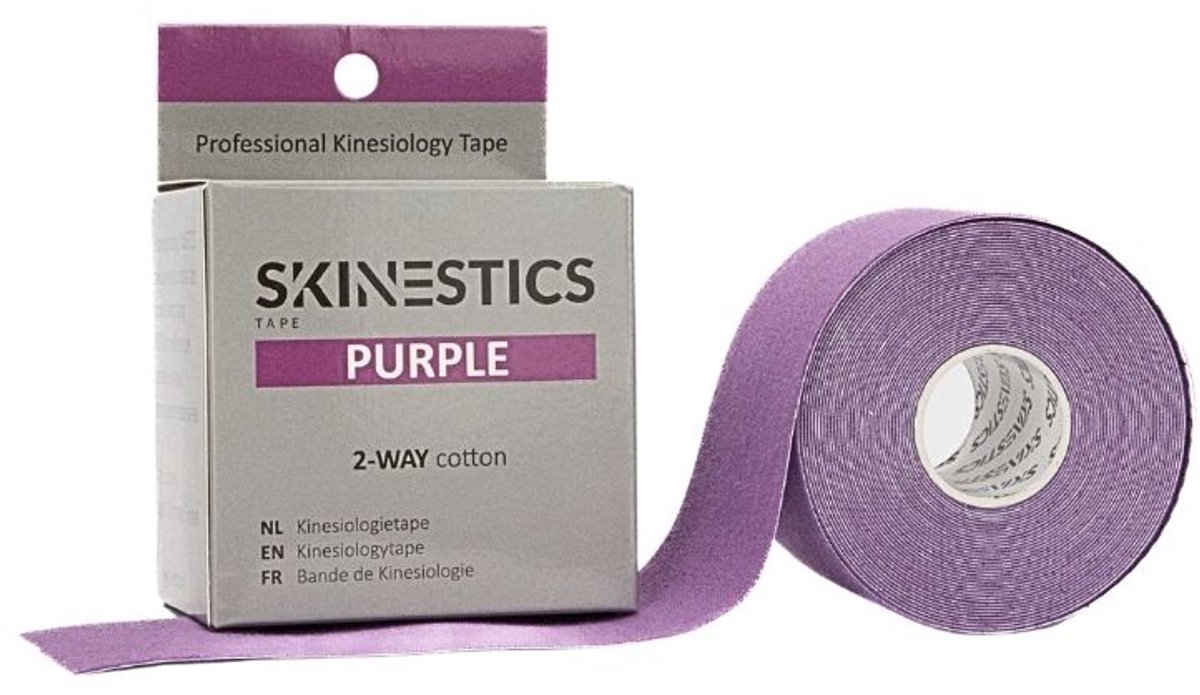 Skinestics Sport tape – Fysio tape – Kleur Paars – nu 20% langer, 600 cm lang bij 5 cm breed, 170% rekbaar gelijk aan menselijke huid, standaard voorzien van extra sterke lijm, katoen, voor het hele lichaam, spier ondersteuning