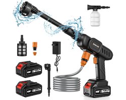 Innovastore Hogedrukreiniger - Auto & Terrasreiniger - Hogedrukspuit - Draagbare mobiele reiniger - 6-In-1 - 12000mAh - ABS - Zwart