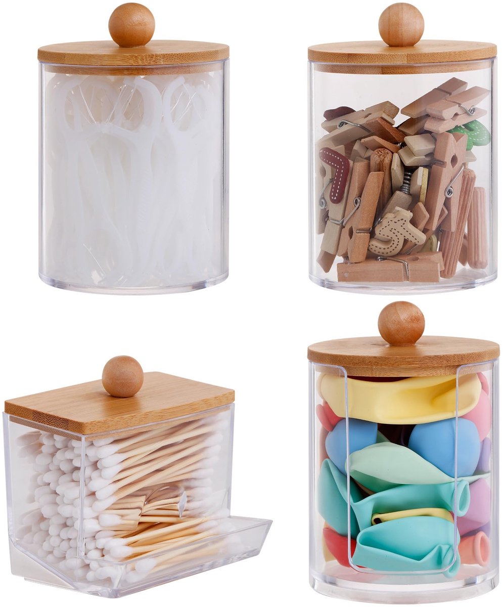 Allecto - Cotton Swab Holder - Makeup Organizer - Bamboe Deksel - Cotton Pad Dispenser - Houders voor Badkamer en Slaapkamer - Perfect voor Dagelij...