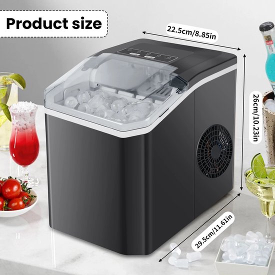 Lifero IJsblokjesmachine - IJsblokmaker - IJsklontjes maker - Zwart - Zelfreinigingsfunctie - Incl. Schep en Mand - IJsmaker van Merkloos — afbeelding 4