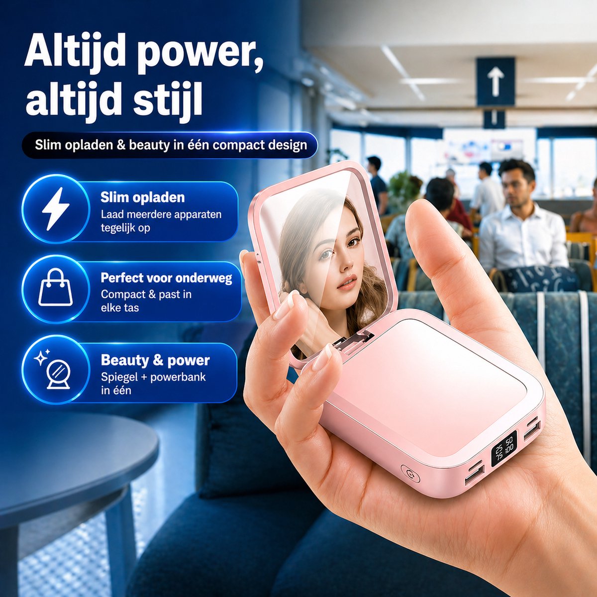 Powerbank 10.000 mAh – Wit – Met ingebouwde kabels & display – Draagbare oplader / externe batterij voor smartphone & tablet – foto 7
