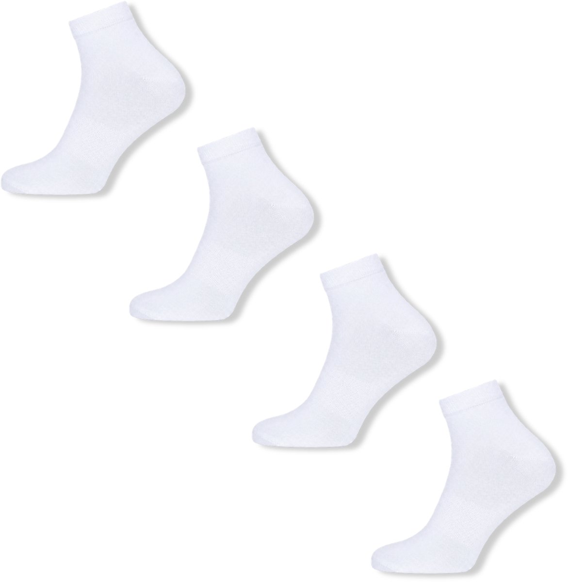 Basset Bamboe - Unisex Quarter Sokken - 4-Pack - Maat 35/38 - Wit