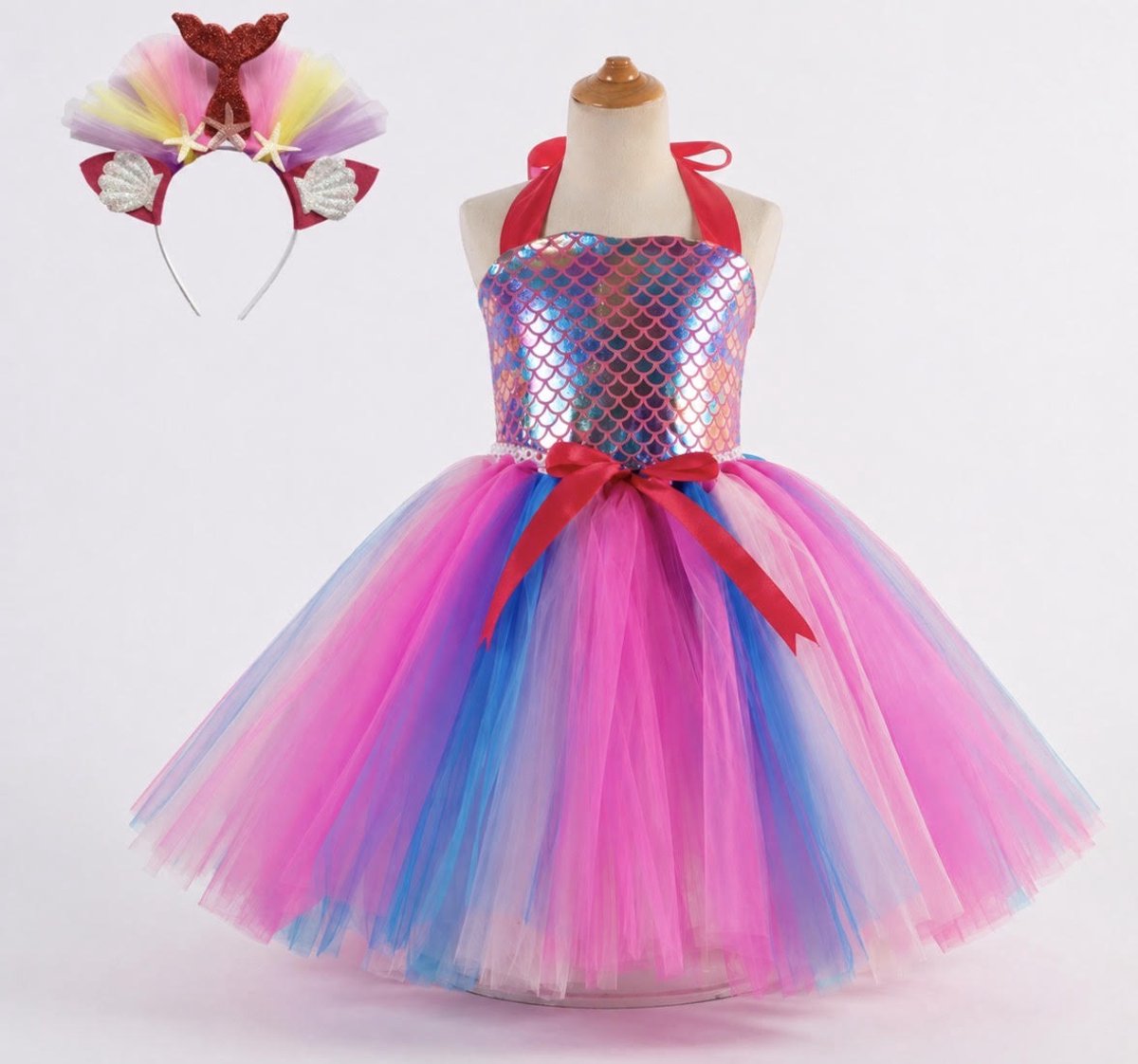 Luxe Zeemeermin Prinsessenjurk Meisjes - Inclusief Diadeem - zeemeermin jurk tule - Tule Rok - Roze/Blauw/Paars - Verkleedkleding Kind - Maat 104