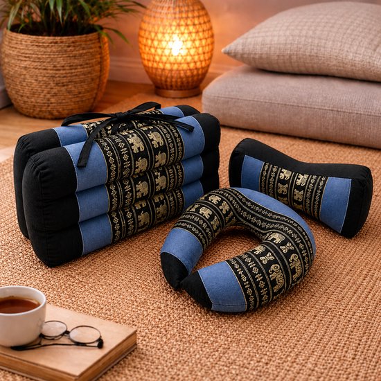 Meditatieset - Yogaset kussens klein - nekkussen - kussen bone - draagbaar meditatiekussen grijs/zwart van MEDI — afbeelding 2