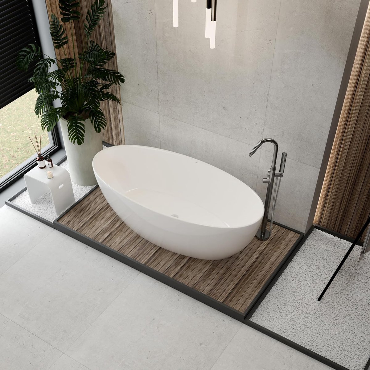 Vrijstaand Ligbad Terra 186 x 88 x 60 cm – Luxe Acryl Badkuip Hoogglans Wit, Dubbelwandig 230L Modern Design Staand Bad met Ergonomische Ligpositie – Vermissen