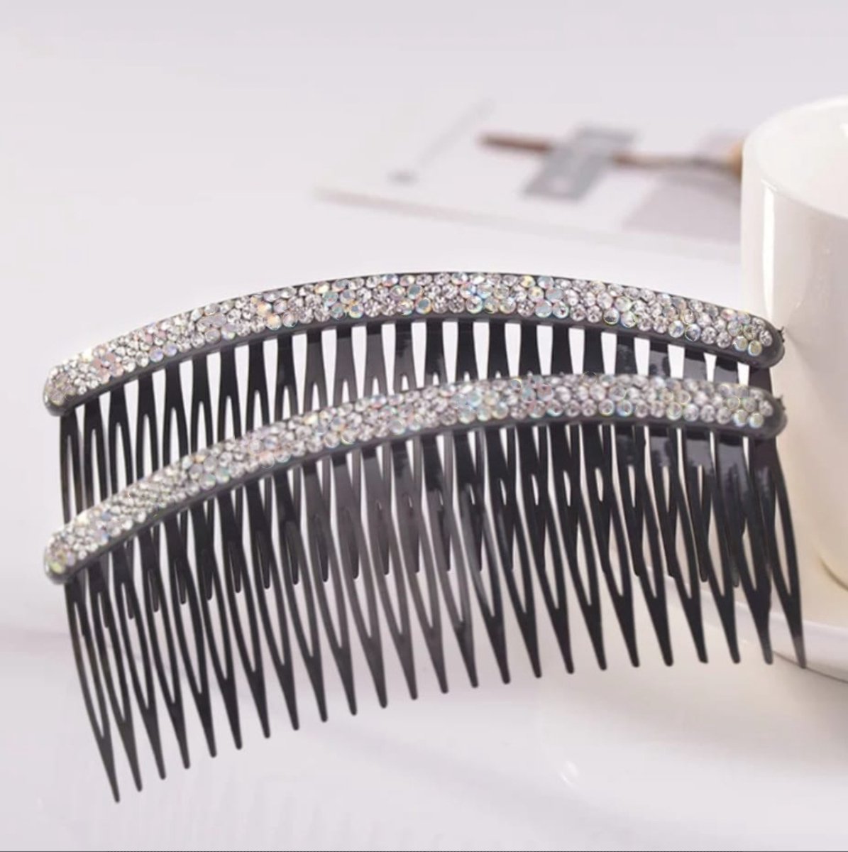Zwarte Haarkammen Kristal steentjes 2stuks- Insteekkam 11X 4,7 CM- Youhomy haarfashion- Haarspelden- Haarklauwen- Bruid| Feest| Gala