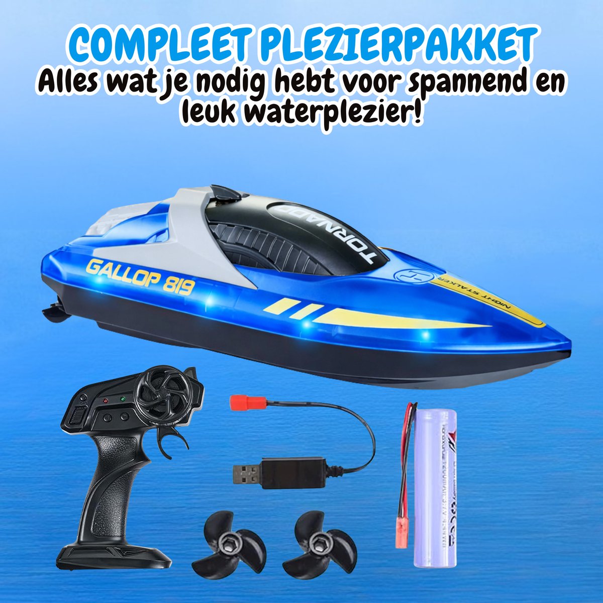 Pumpify Bestuurbare Boot – Waterspeelgoed – Met LED Verlichting – RC Boot – Snelheid Tot 15 km/h – 60m Bereik – Speelgoed Boot – Speedboot – Afstandsbestuurbare Boot - Speelgoed – 5 jaar – 6 jaar – 7 jaar – 8 jaar – 9 jaar – 10 jaar – Blauw — afbeelding 5
